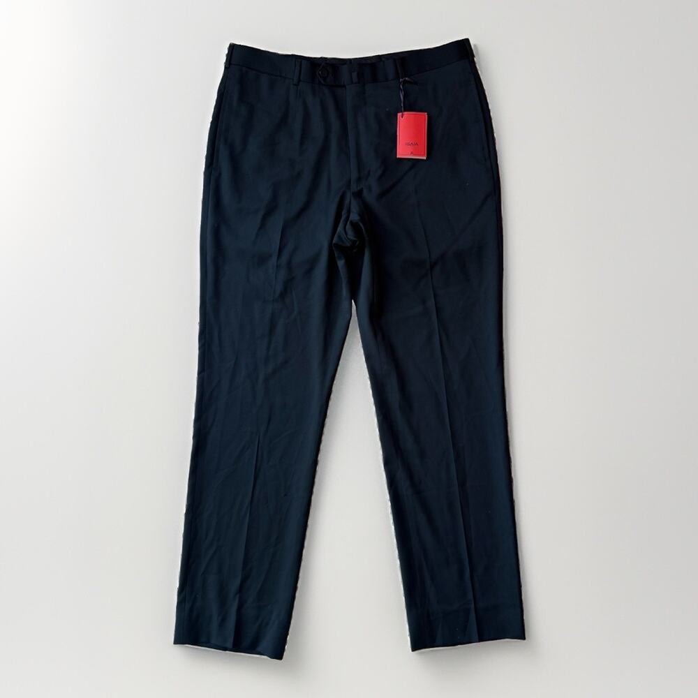 Isaia Aquaspider Pants 34 Black Wool Trousers Minimalist Designer Napoli NWT
